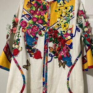 Vintage Mary Anne Sinclair 3D Floral Appliqué Jacket Embellished Artwear Size L